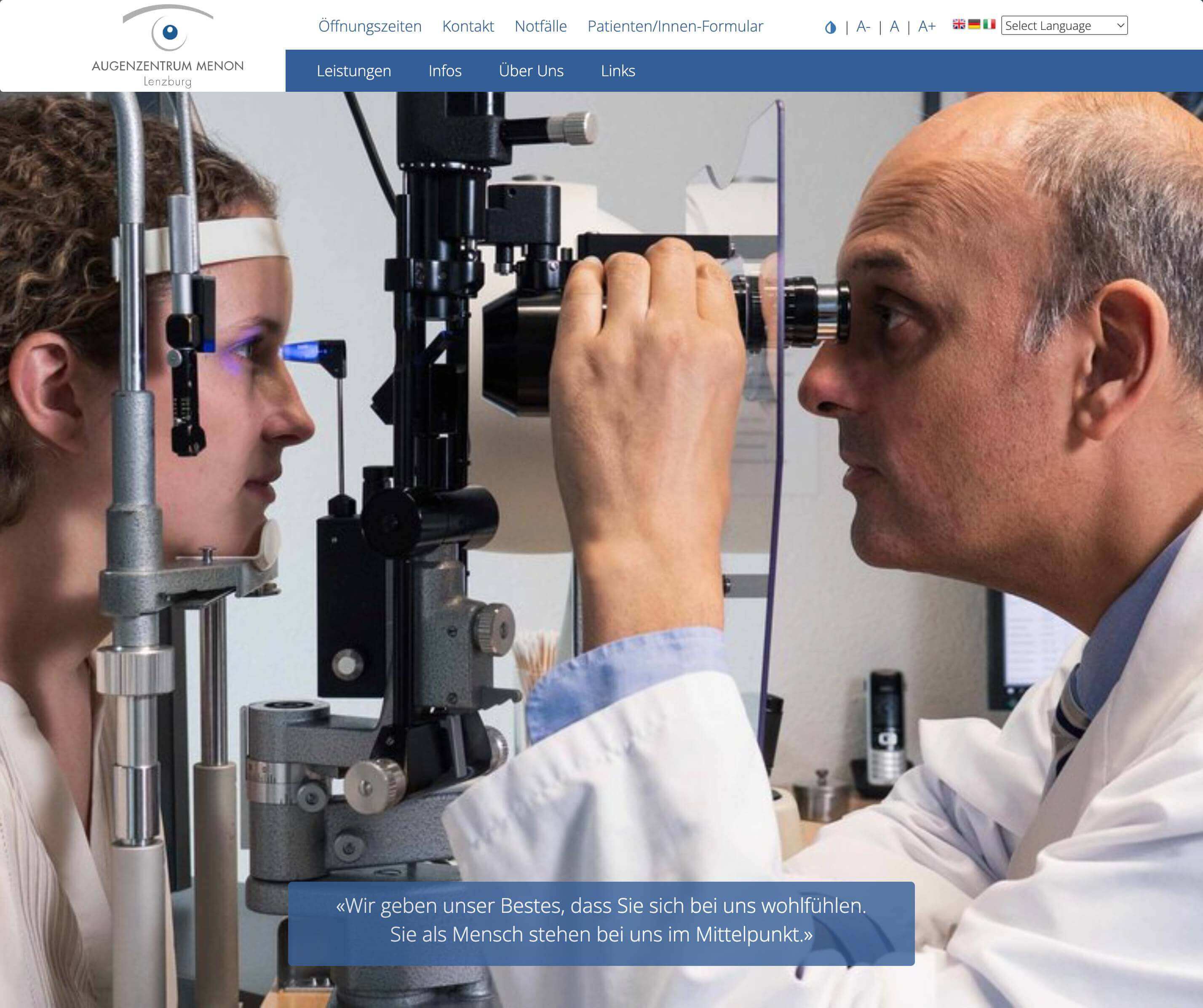 Screenshot Augenzentrum-Menon Website mit TYPO3